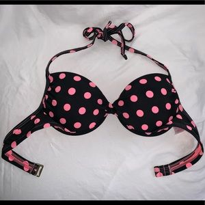 Black/Pink-Spotted Push-Up Bikini Top